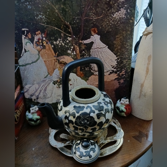 🫖Chinese Back&White Vintage Teapot 🍵 ☕️ RARE 1960's Asian Botanical Design.🫖 - Picture 7 of 14